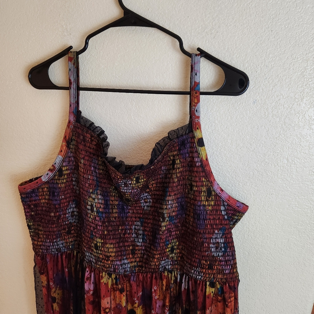 Torrid 4X Sleeveless Tiered Floral Smocked Dress Boho Tropical Dress - Picture 13 of 14